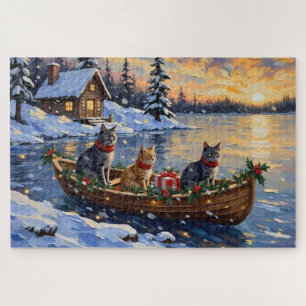 Puzzle Chat Bleu Russe Noël Bateau Fêtes