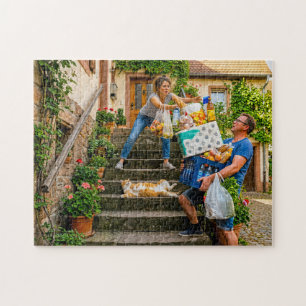 Puzzle Chat Bloque L'escalier Pendant Les Courses
