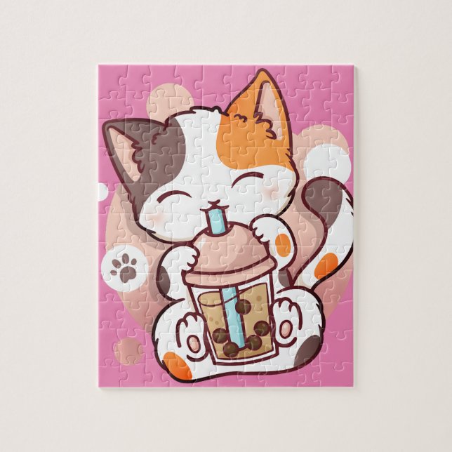 Puzzle chat boba tea bulle thé anime kawaii neko pullover (Vertical)