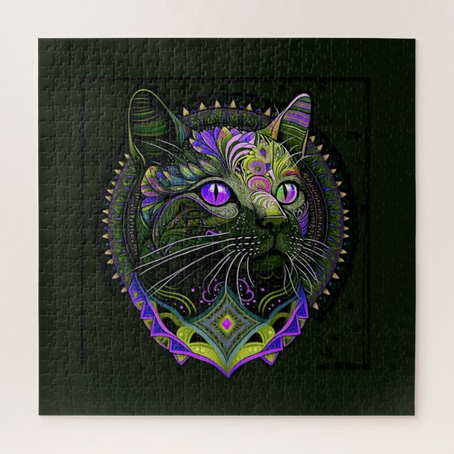 Puzzle Chat Bombay Psychedelique en Violet  (Vertical)