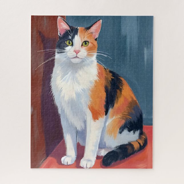 Puzzle Chat calico | Peinture de chaton au lavis (Vertical)