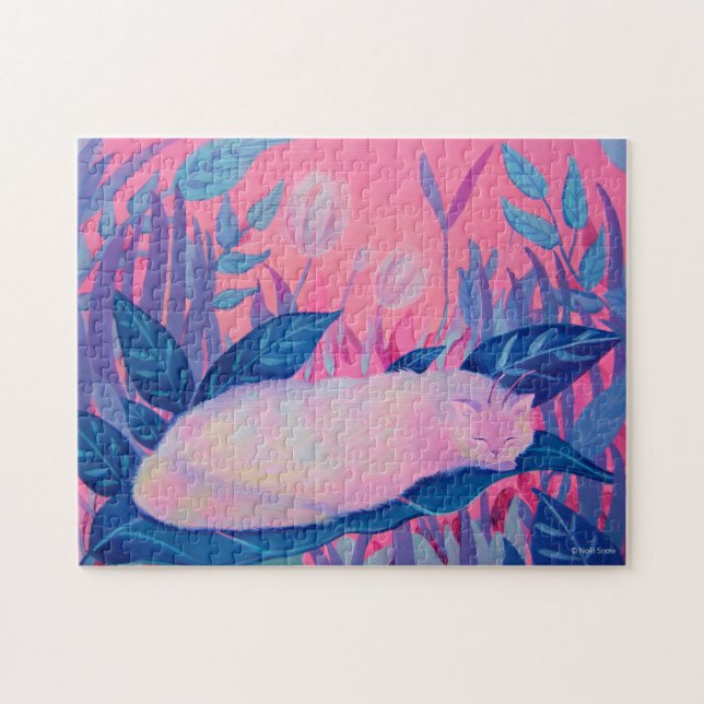 Puzzle Chat Caterpillar Rose violet Imaginaire bleu (Horizontal)