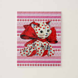 Puzzle Chat chaton blanc avec le coeur Vintage Valentines