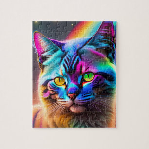 Puzzle Chat Coloré Avec Couleurs Arc-en-ciel Lumières Néo