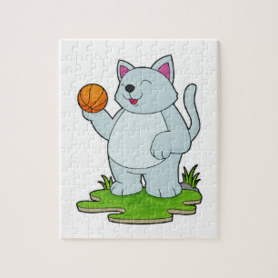 Puzzle Chat comme joueur de basket-ball avec basket-ball