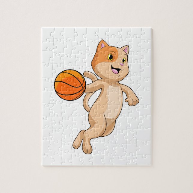 Puzzle Chat comme joueur de basket-ball avec basket-ball (Vertical)