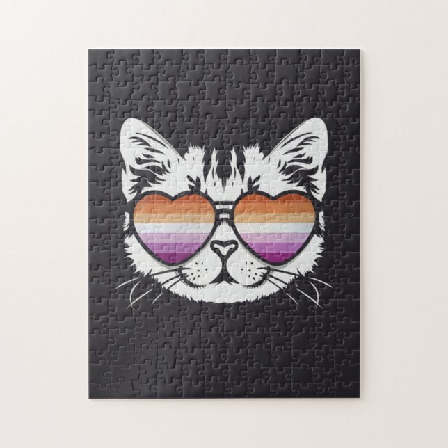 Puzzle Chat cool avec lunettes Drapeau Lesbienne Drôle Sa (Vertical)