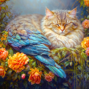 Puzzle Chat couché avec plumes bleues Nichant en Rose