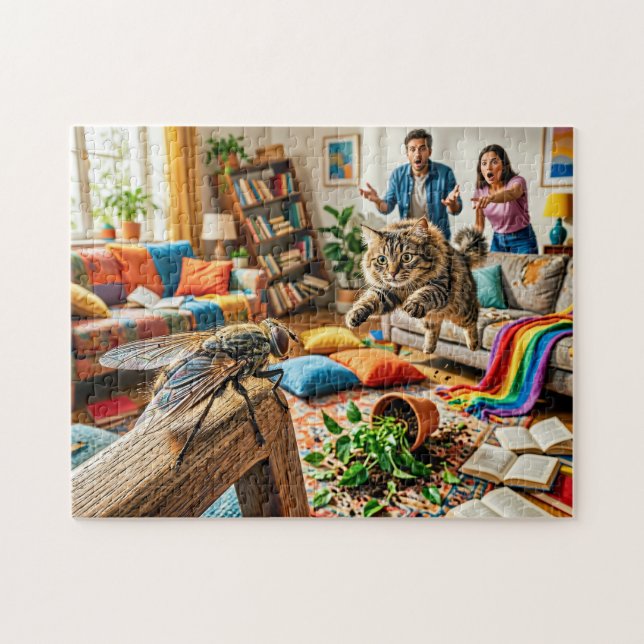 Puzzle Chat crée le chaos en poursuivant une mouche (Horizontal)