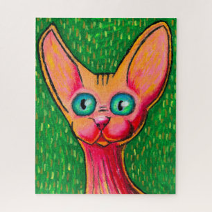 Puzzle Chat Curieux Sans Poils en Peinture à l'Huile Puzz