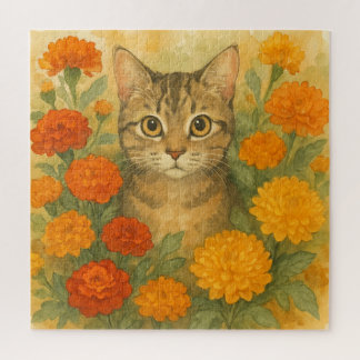 Puzzle Chat dans les fleurs d'automne