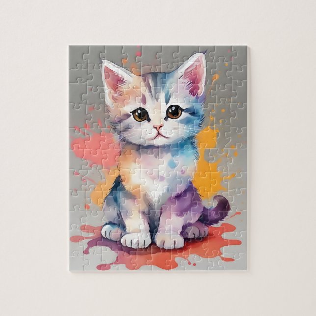 Puzzle Chat d'aquarelle de couleur (Vertical)