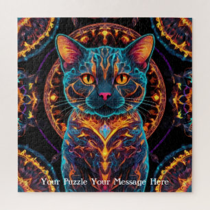Puzzle Chat de gardien cosmique - Neon Galaxy Mandala