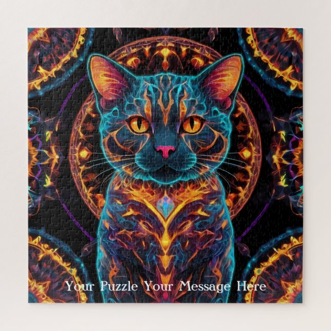 Puzzle Chat de gardien cosmique - Neon Galaxy Mandala (Vertical)