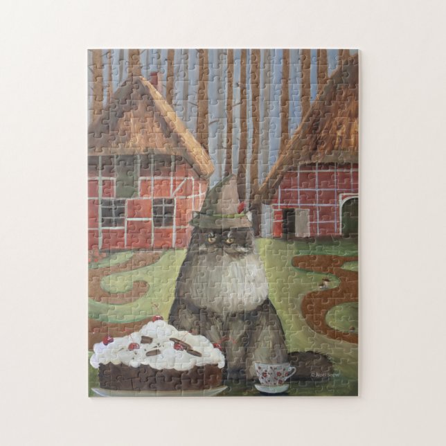 Puzzle Chat de la Forêt-Noire allemande avec gâteau (Vertical)