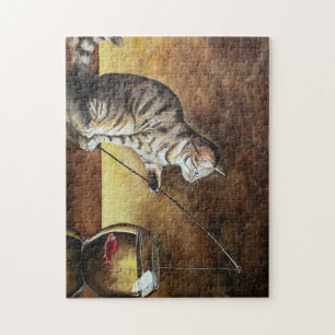 Puzzle chat de pêche à l'aquarelle