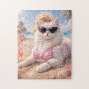 Puzzle Chat de plage glamour avec lunettes de soleil