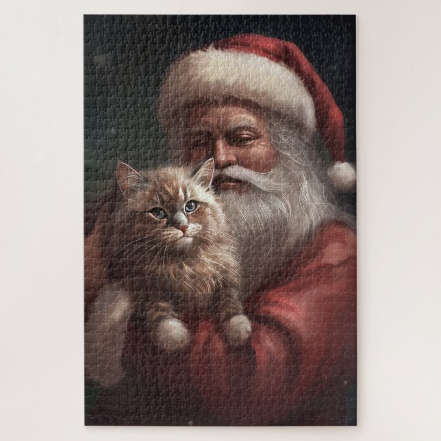 Puzzle Chat de Sibérie avec Noël Festif du Père Noël (Vertical)