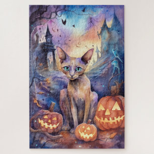 Puzzle Chat d'Halloween Abyssinian avec la peur Citrouill