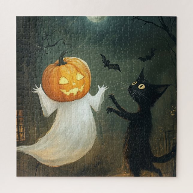 Puzzle Chat d'Halloween et fantôme (Vertical)