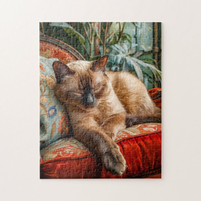 Puzzle Chat dormant sur une chaise confortable (Vertical)