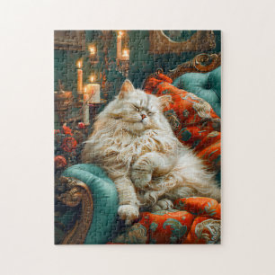 Puzzle Chat dormant sur une chaise confortable à la lumiè