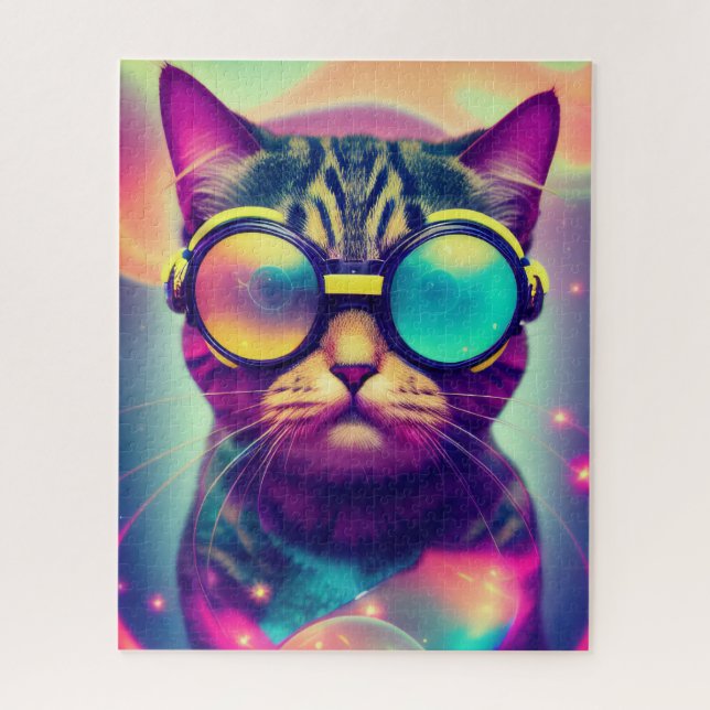 Puzzle Chat Drôle Cool Psychédélique lunettes (Vertical)