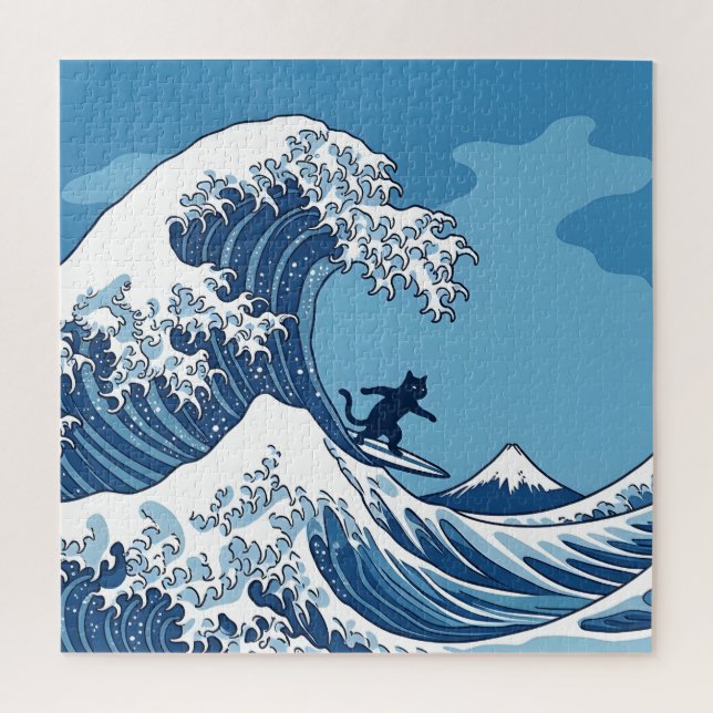 Puzzle Chat Drôle Faisant du Surf sur la Grande Vague au  (Vertical)