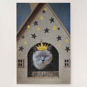 Puzzle Chat drôle portant une couronne de bling à paillet