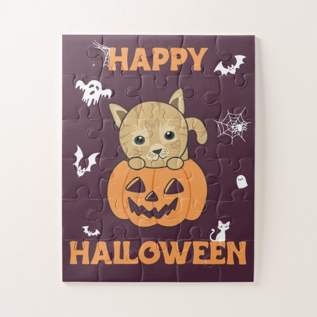 Puzzle Chat En Citrouille Chats Doux Joyeux Halloween Jig (Vertical)