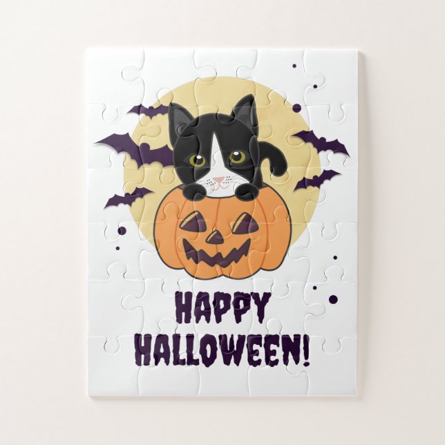 Puzzle Chat En Citrouille Chats Doux Joyeux Halloween Jig (Vertical)