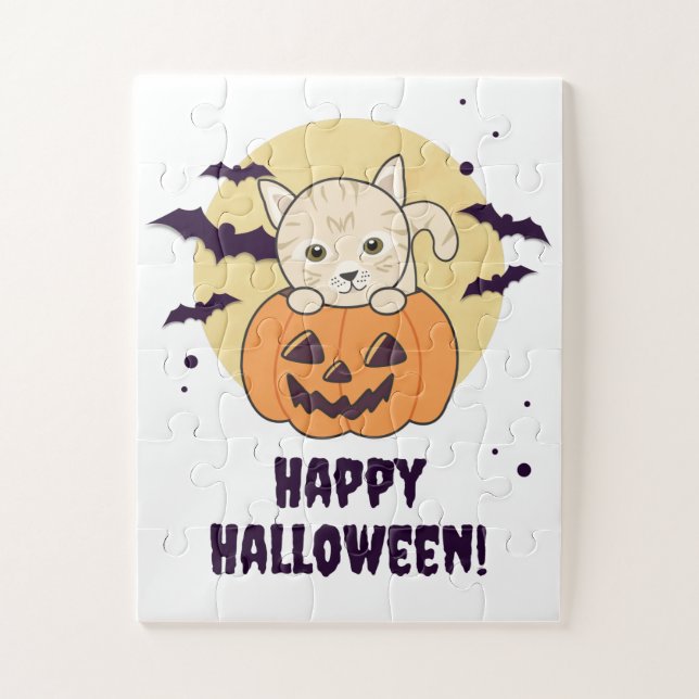 Puzzle Chat En Citrouille Chats Doux Joyeux Halloween Jig (Vertical)