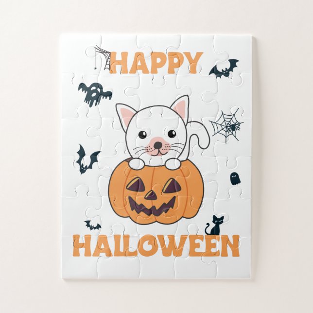 Puzzle Chat En Citrouille Chats Doux Joyeux Halloween Jig (Vertical)
