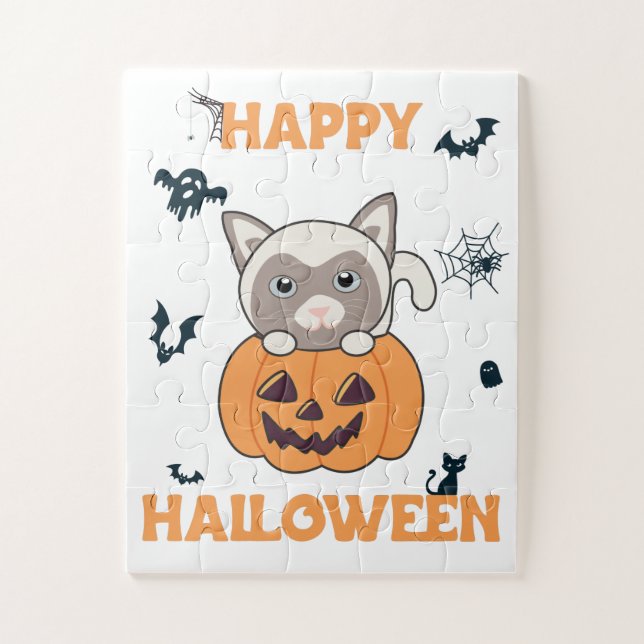 Puzzle Chat En Citrouille Chats Doux Joyeux Halloween Jig (Vertical)