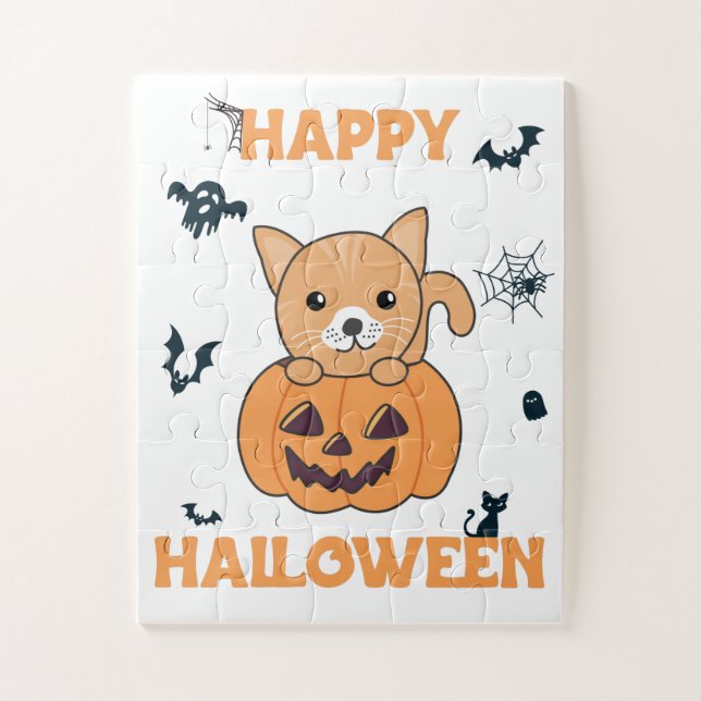 Puzzle Chat En Citrouille Chats Doux Joyeux Halloween Jig (Vertical)