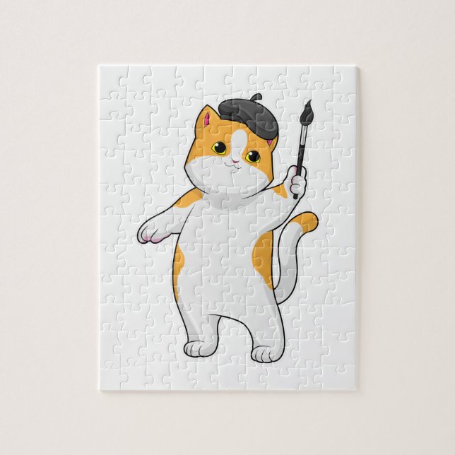 Puzzle Chat en tant que Peintre avec pinceau (Vertical)