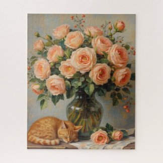 Puzzle Chat endormi et Roses