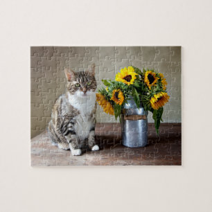 Puzzle Chat et tournesols