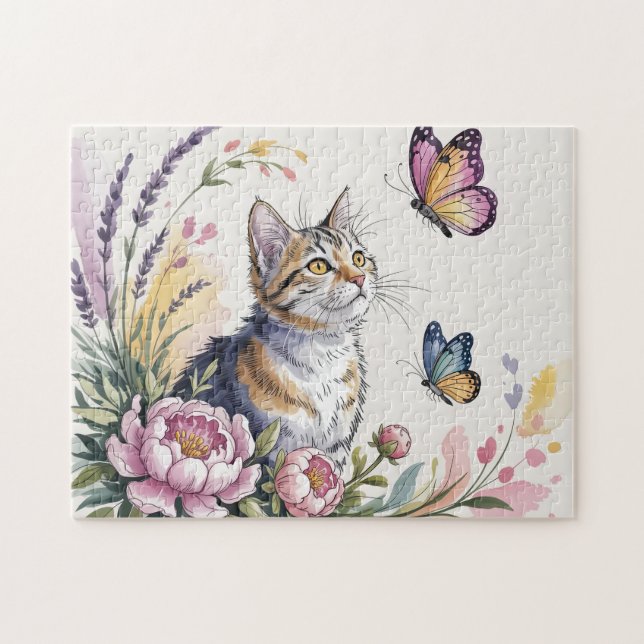 Puzzle Chat floral aquarelle (Horizontal)
