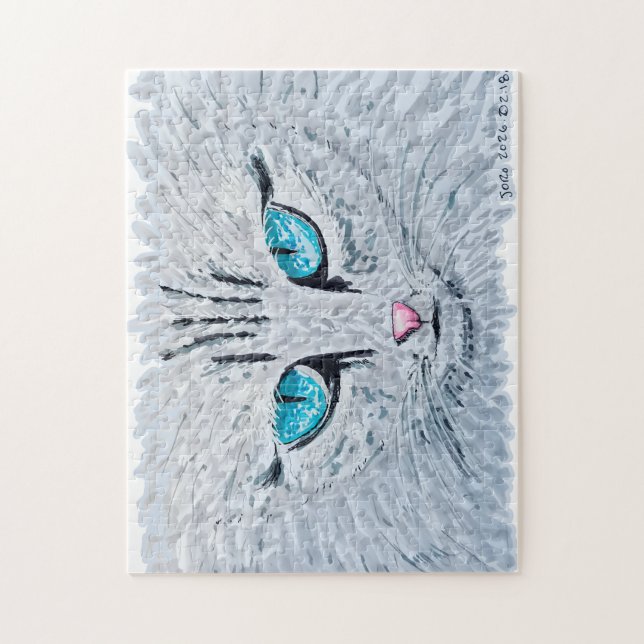 Puzzle Chat Fluffy aux Yeux Bleus (Vertical)