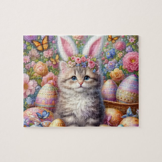 Puzzle Chat Fluffy Avec Oreilles de Lapin (Horizontal)