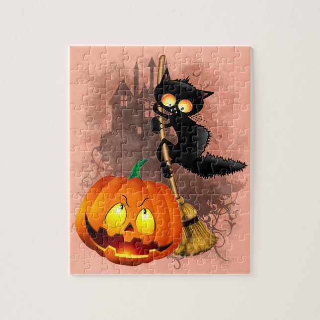 Puzzle Chat Fun Halloween personnage effrayé par un Citro (Vertical)