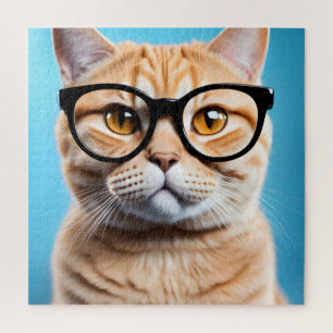 Puzzle Chat-gingembre portant des lunettes