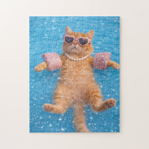 Puzzle Chat glamour au bord de la piscine flottant dans l