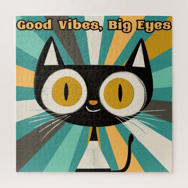 Puzzle Chat Good Vibes Big Eyes | Chat noir mignon (Vertical)