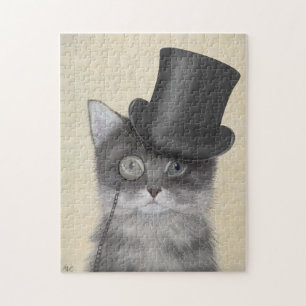 Puzzle Chat gris avec chapeau supérieur