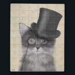 Puzzle Chat gris avec chapeau supérieur<br><div class="desc">Chat,  Gris avec chapeau supérieur par FabFunky. Comprend un chat dapper portant un tophat amusant et un monocle. | 191553D</div>