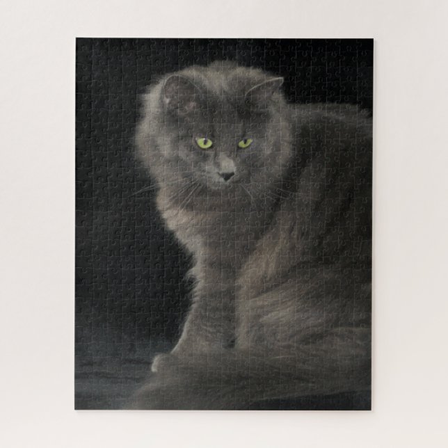 Puzzle Chat gris Long Cheveux Russe Bleu Kitty Kitten Mig (Vertical)