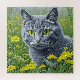 Puzzle Chat Gris Mignon avec des Yeux Jaunes Art Ai