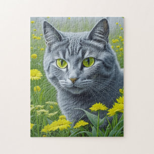 Puzzle Chat gris mignon avec Yellow Eyes Ai Art